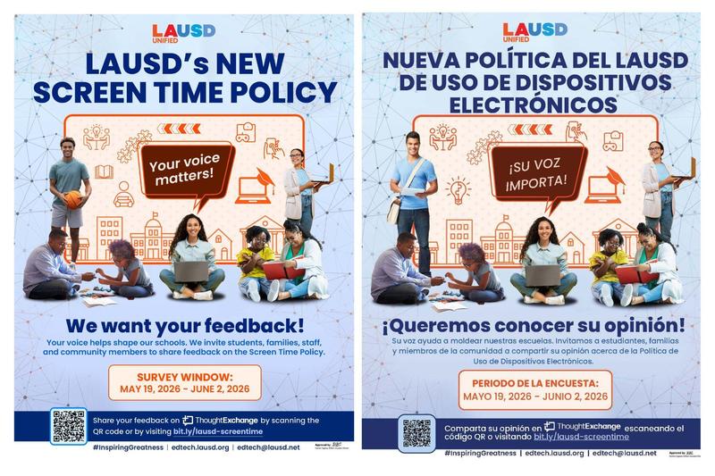 LAUSD New Screen Time Policy/LAUSD Nueva Política de Tiempo de Pantalla