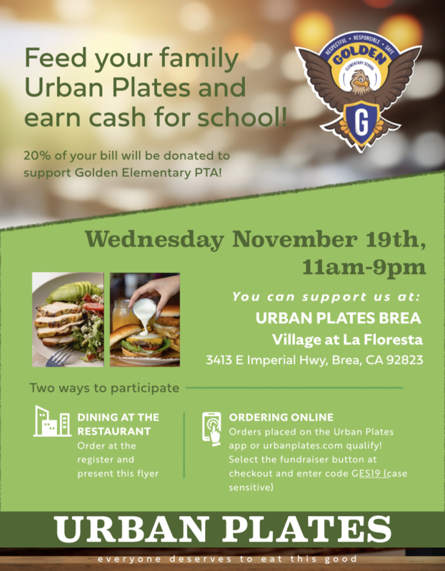 Urban Plates 6th Grade Fundraiser on November 19