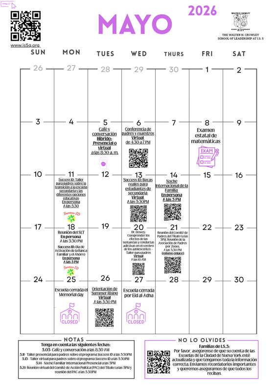 May school calendar (english)