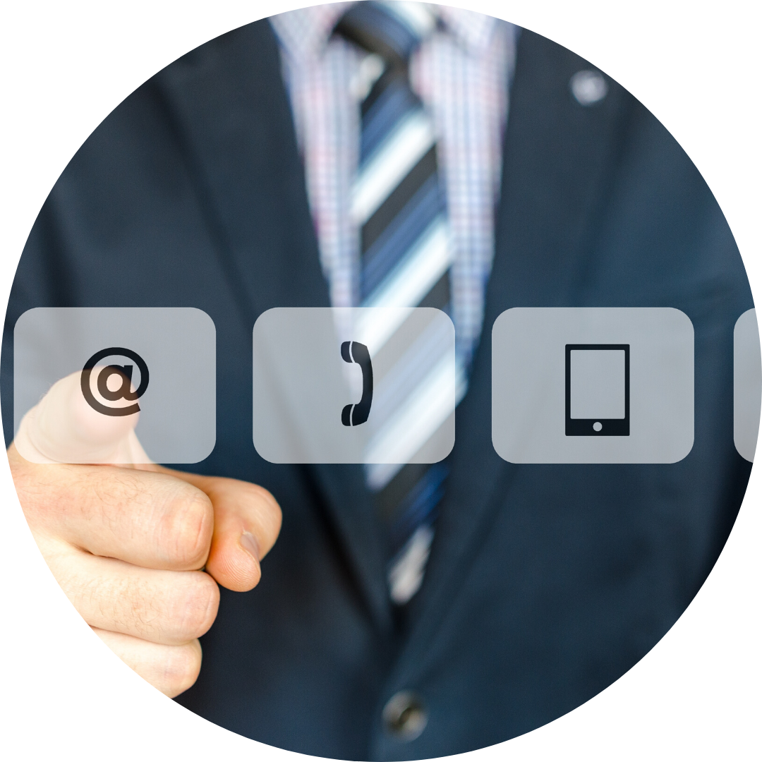 finger pointing to communication icons