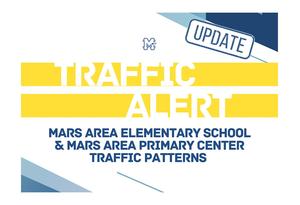 Traffic alert graphic for Mars Area Elementary and Primary centers with changing patterns.