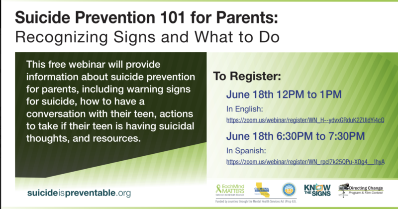 Suicide Prevention 101 for Parents / Prevención del suicidio 101 para padres