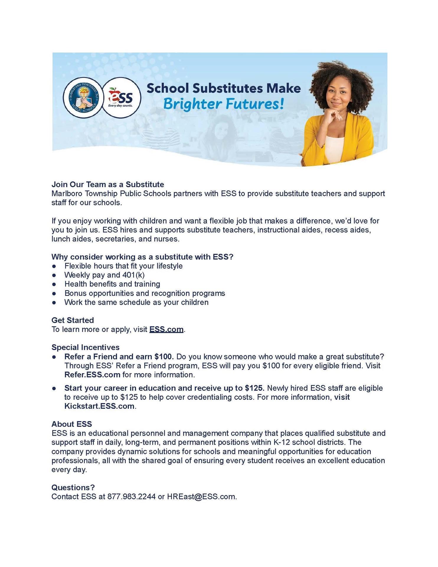 ESS is hiring substitutes!