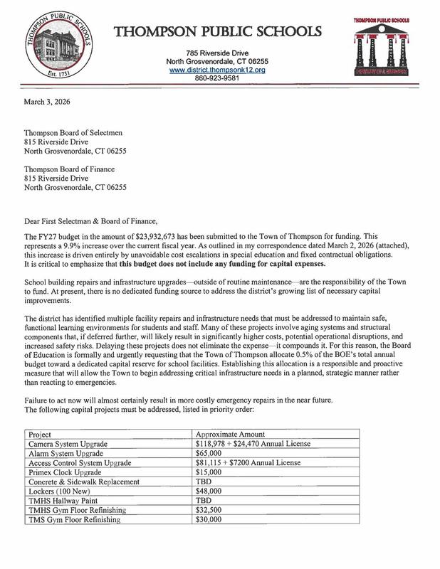 Correspondence to BOS and BOF from Superintendent