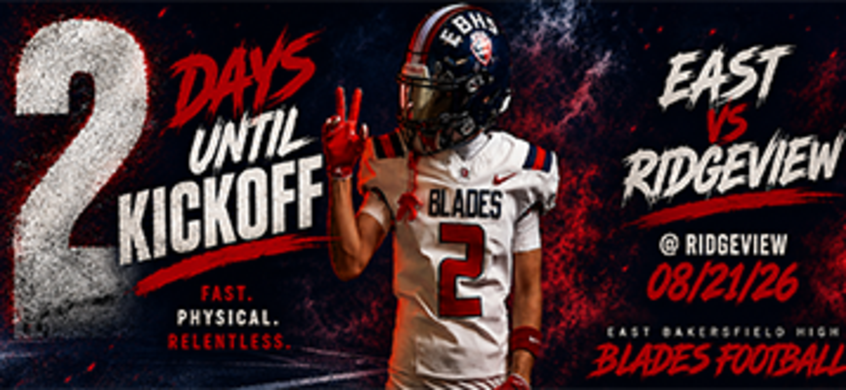 Countdown graphic for a football game featuring a player and event details.