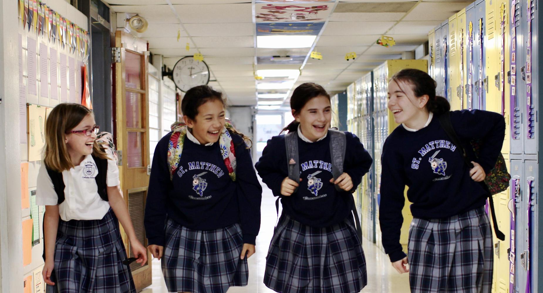 Middle School Girls in Hallway