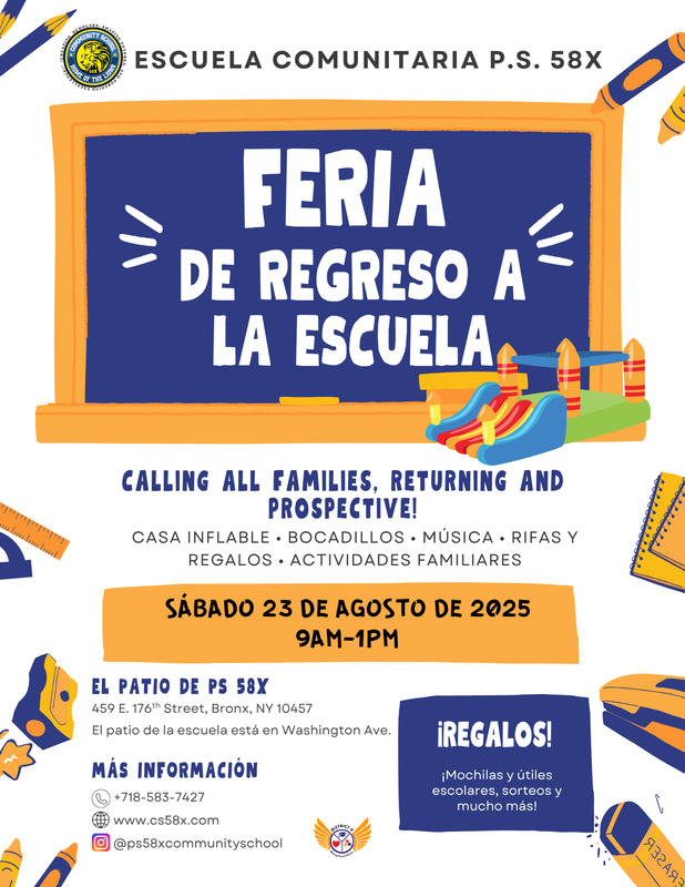Back to School Fair flyer! Picture of an inflatable obstable course and text containing the location and time.