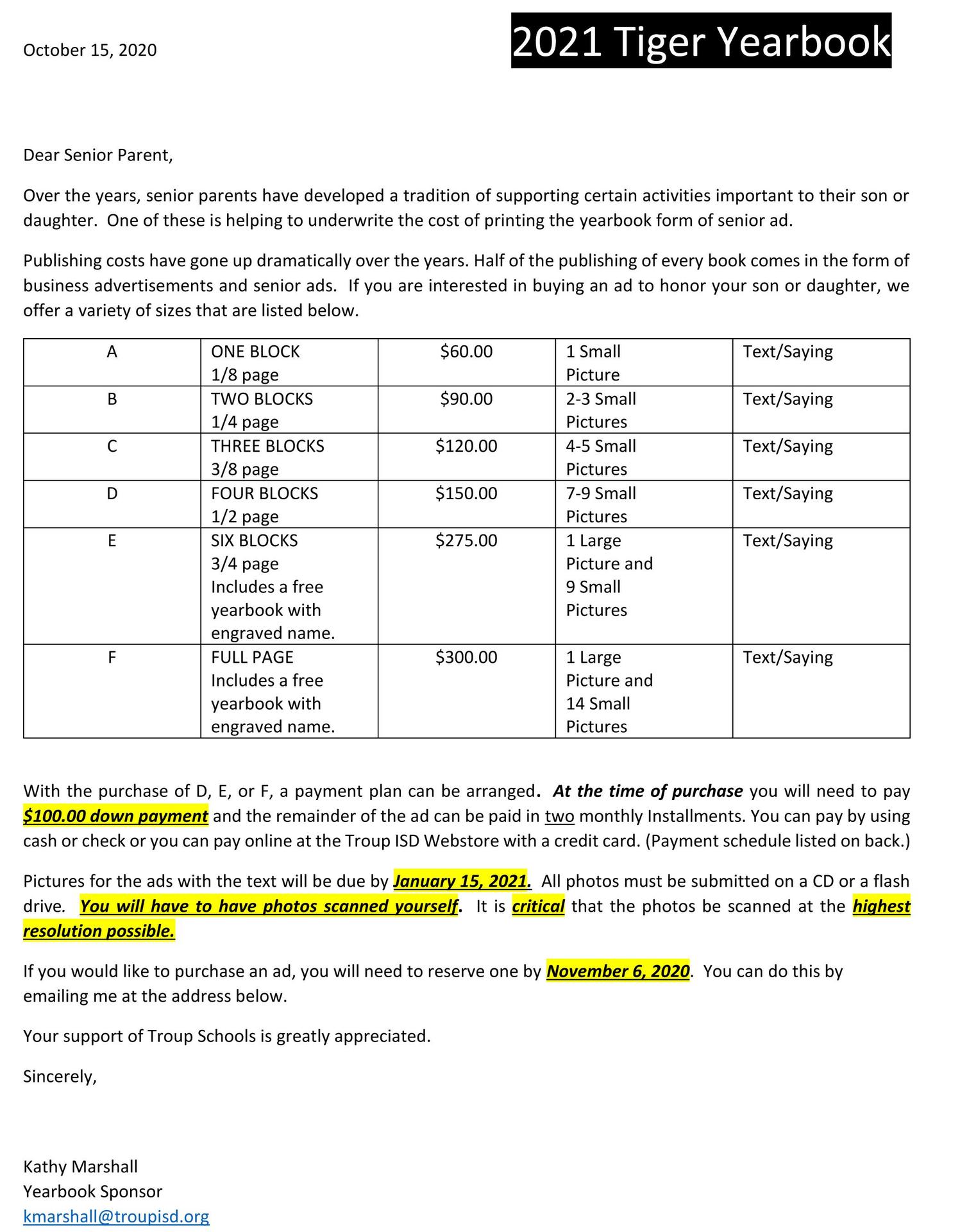 Page 1 Senior Ad Information