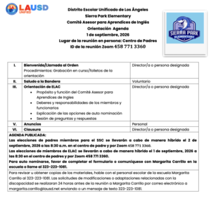 ELAC orientation Agenda Spanish