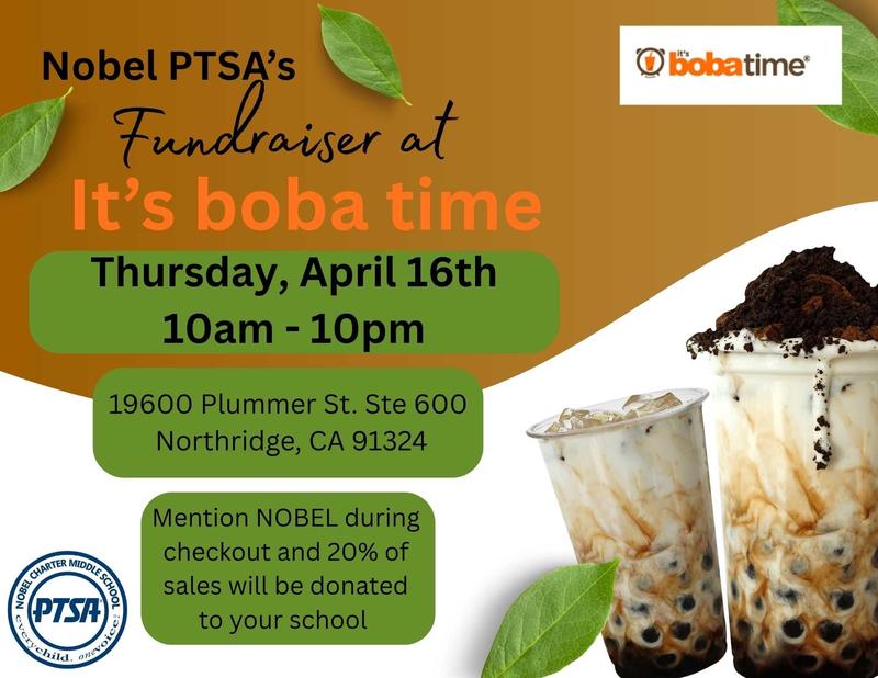 PTSA Dine out at It’s Boba Time Thursday! Featured Photo