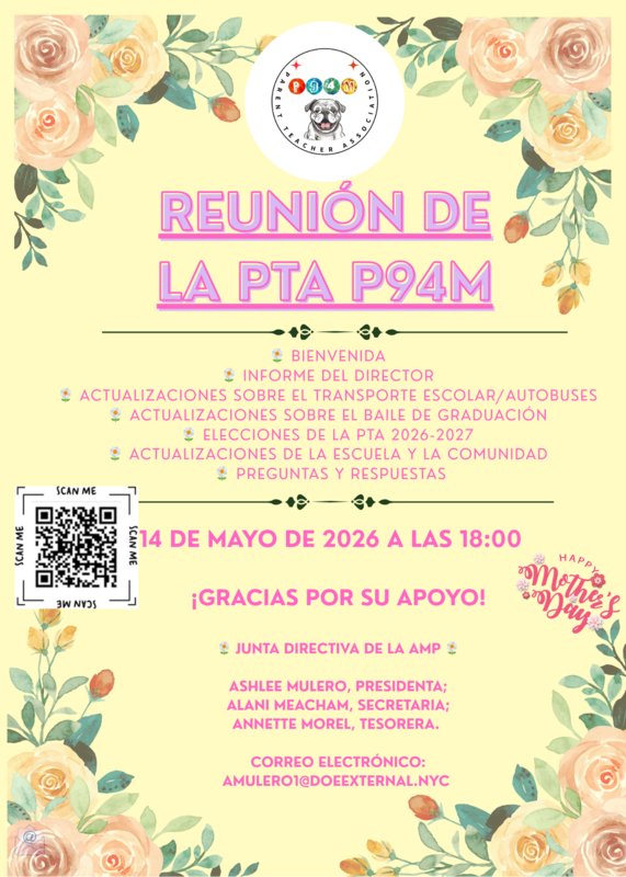 Flyer for P94M's May PTA Meeting (Spanish)