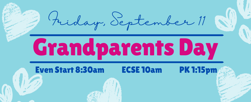 Event announcement for Grandparents Day with schedule and heart motifs.