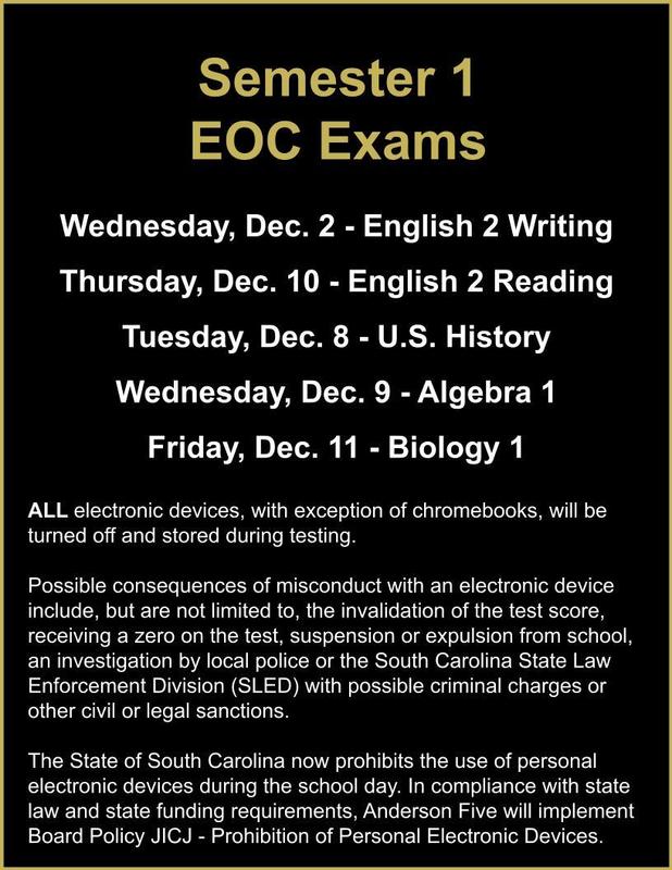 Semester 1 EOC Exam Dates