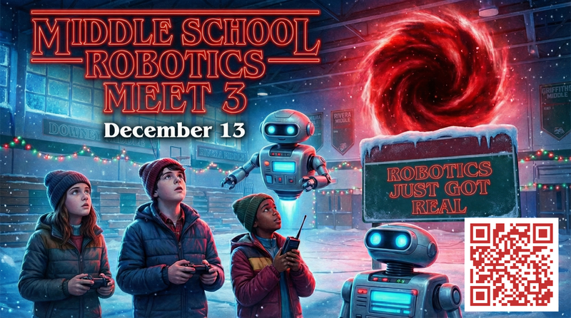 Our Jaguars Robotics Team will be competing this Saturday, 12/13—scan the QR code for the live stream link and cheer them on!