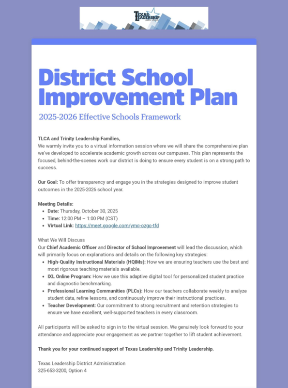District School Improvement Plan Meeting