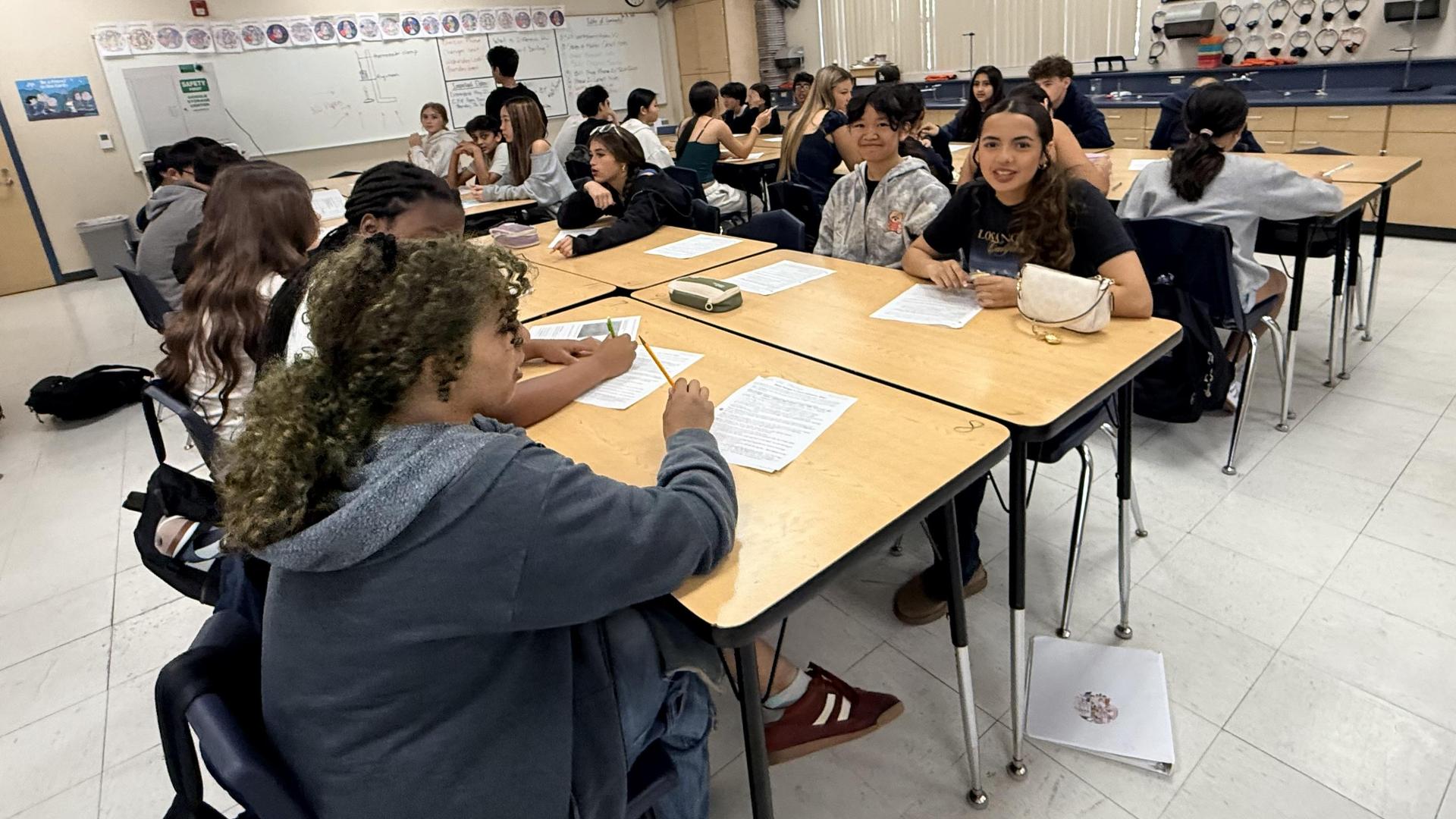students in science class