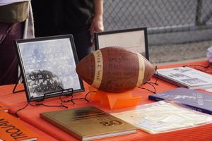 Some football history on display at the Alumni Association booth.
