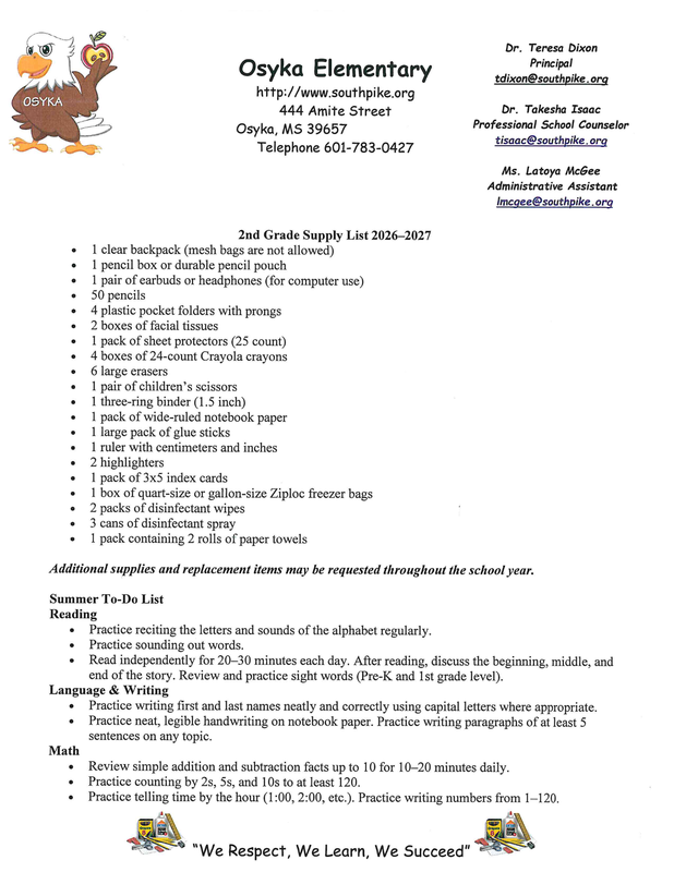 spsd 2026-27 school supplies list