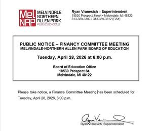 Finance Committee Meeting Notice 4-28-26 6:00 pm MelNAP Board of Ed Office