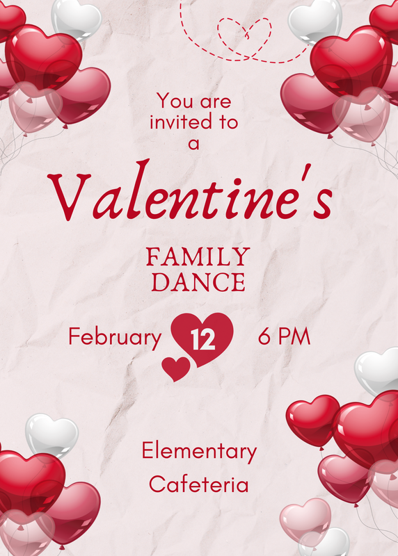 VALENTINE'S FLIER WITH RED AND PINK HEARTS