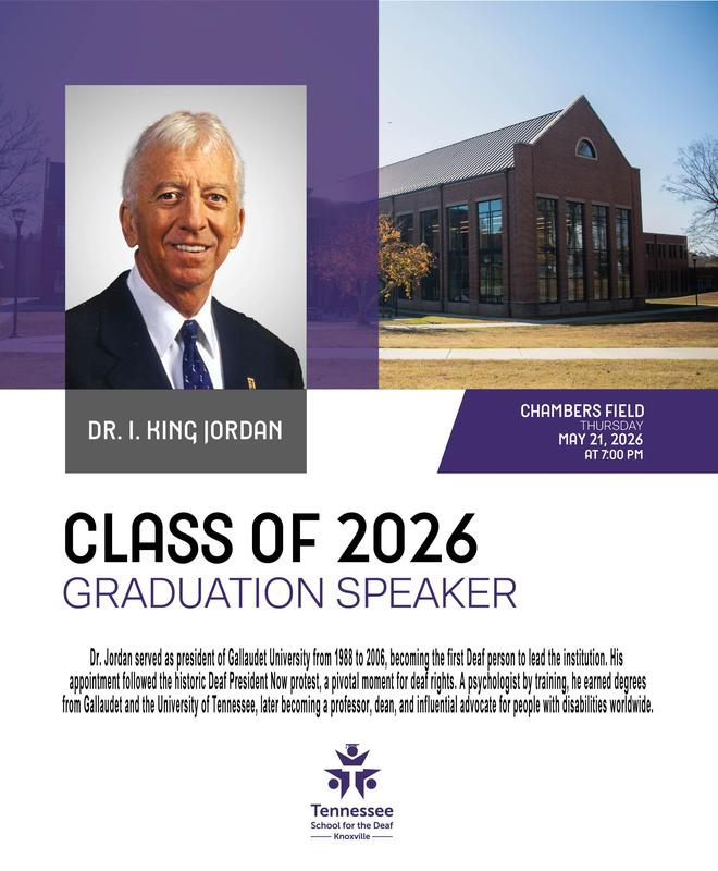 Graduation invitation featuring Dr. I. King Jordan as the speaker.