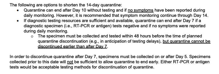 OPTIONS TO SHORTEN QUARANTINE