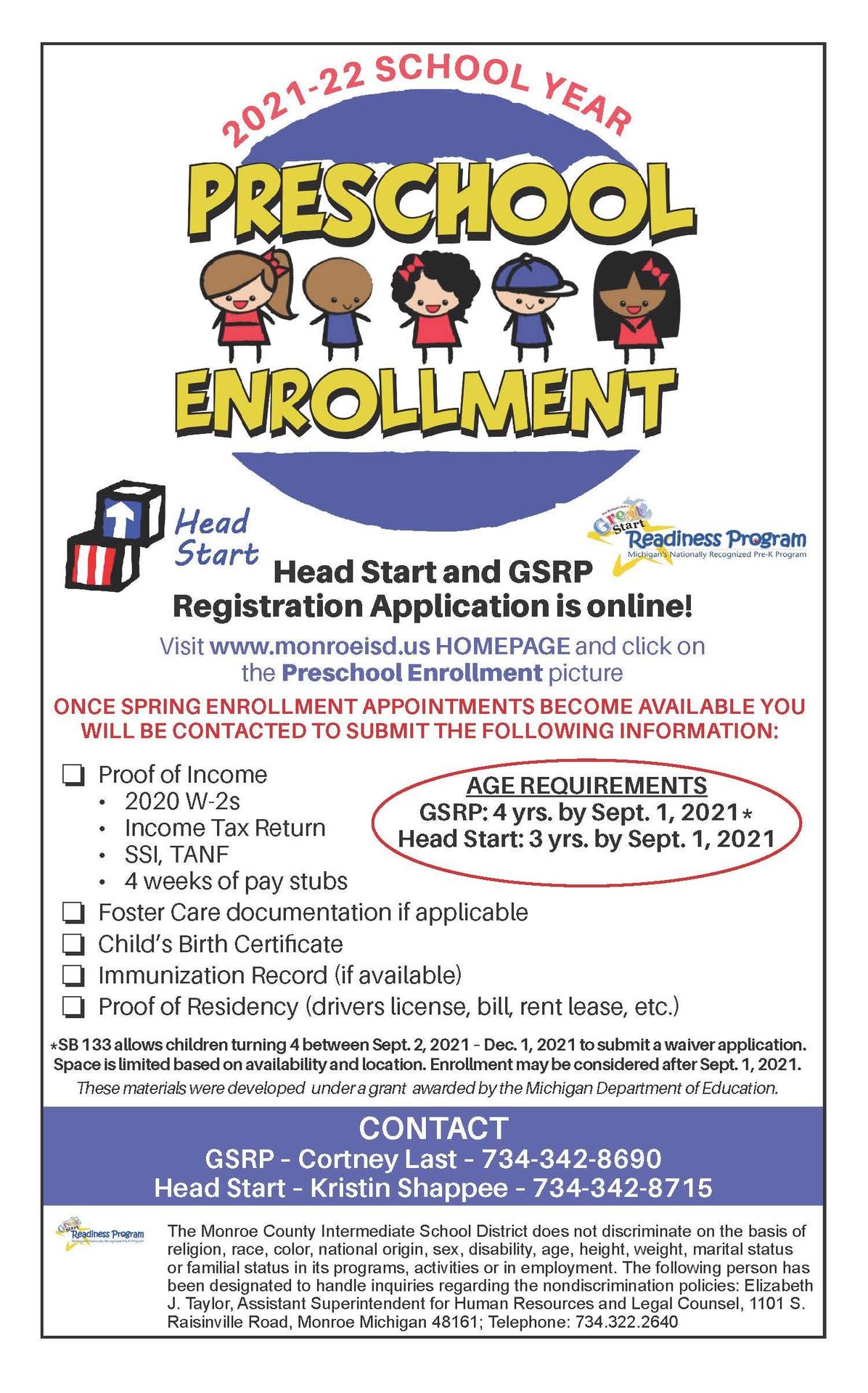 Preschool Enrollment GSRP Fall 2021