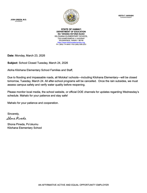 School closure letter 3/24/26