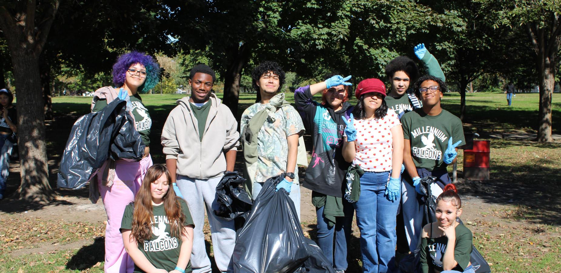 Students posing in the park