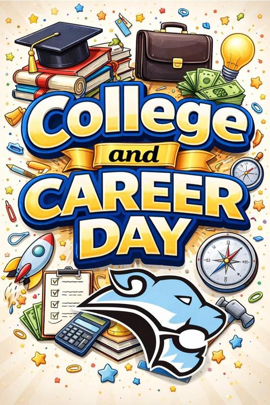 Colorful collage for College and Career Day featuring symbols of education and careers.