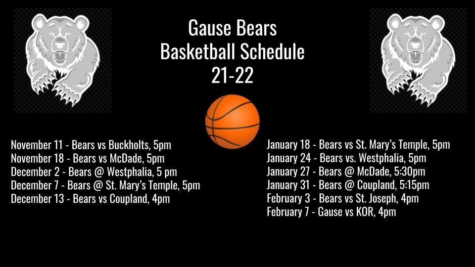 Gause Bears Basketball Schedule Basketball Gause ISD