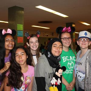 Group of students wearing bows in cafeteria