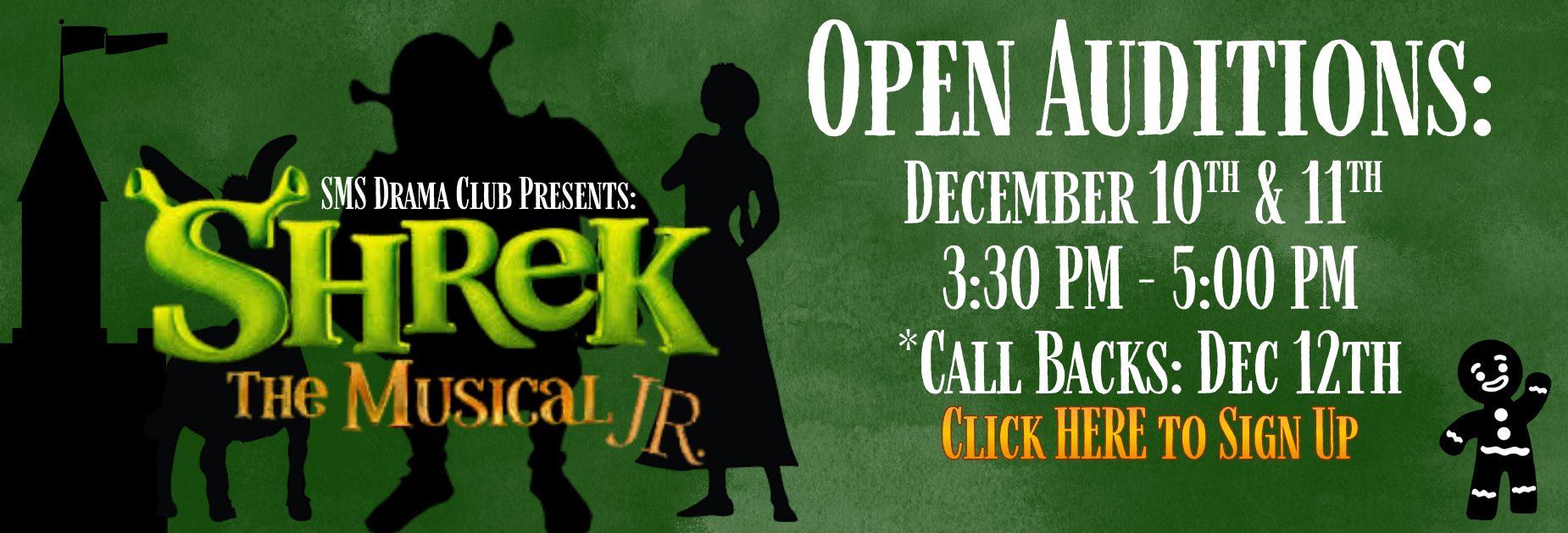 Open Auditions for Shrek the Musical begin December 10th