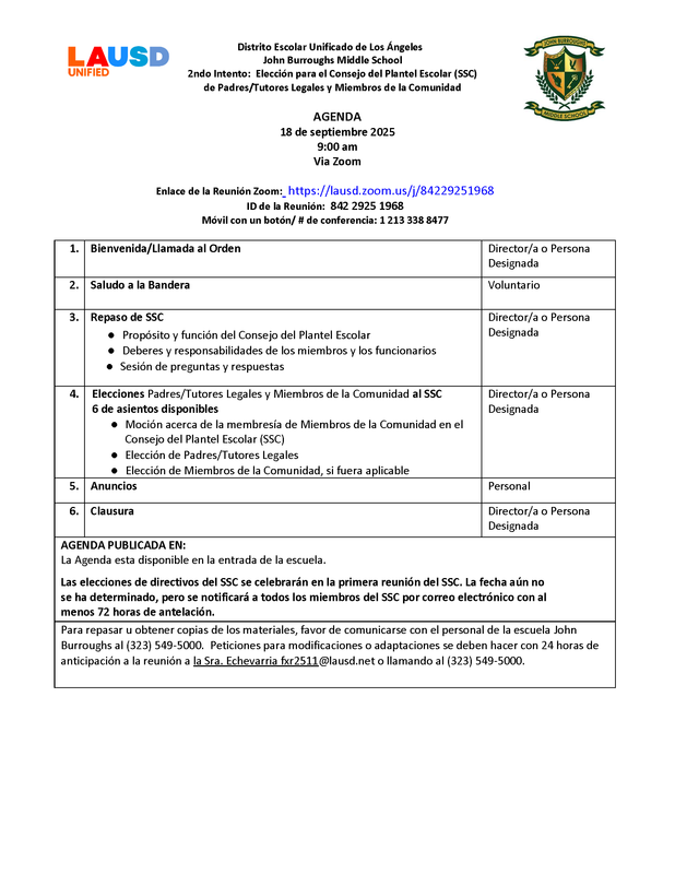 SSC Meeting Agenda