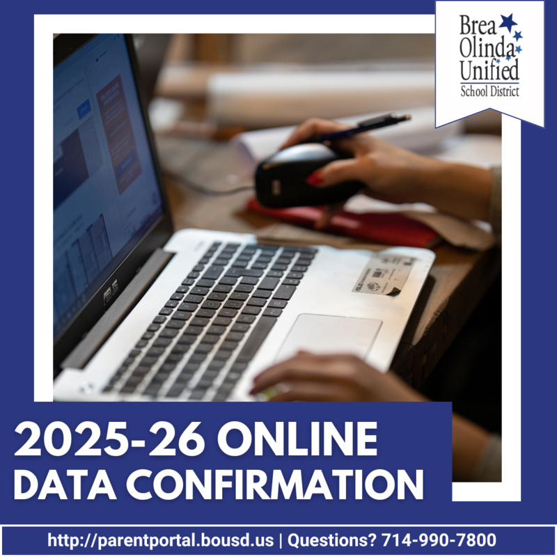 A designed image with navy blue borders and a photo of laptop in the center