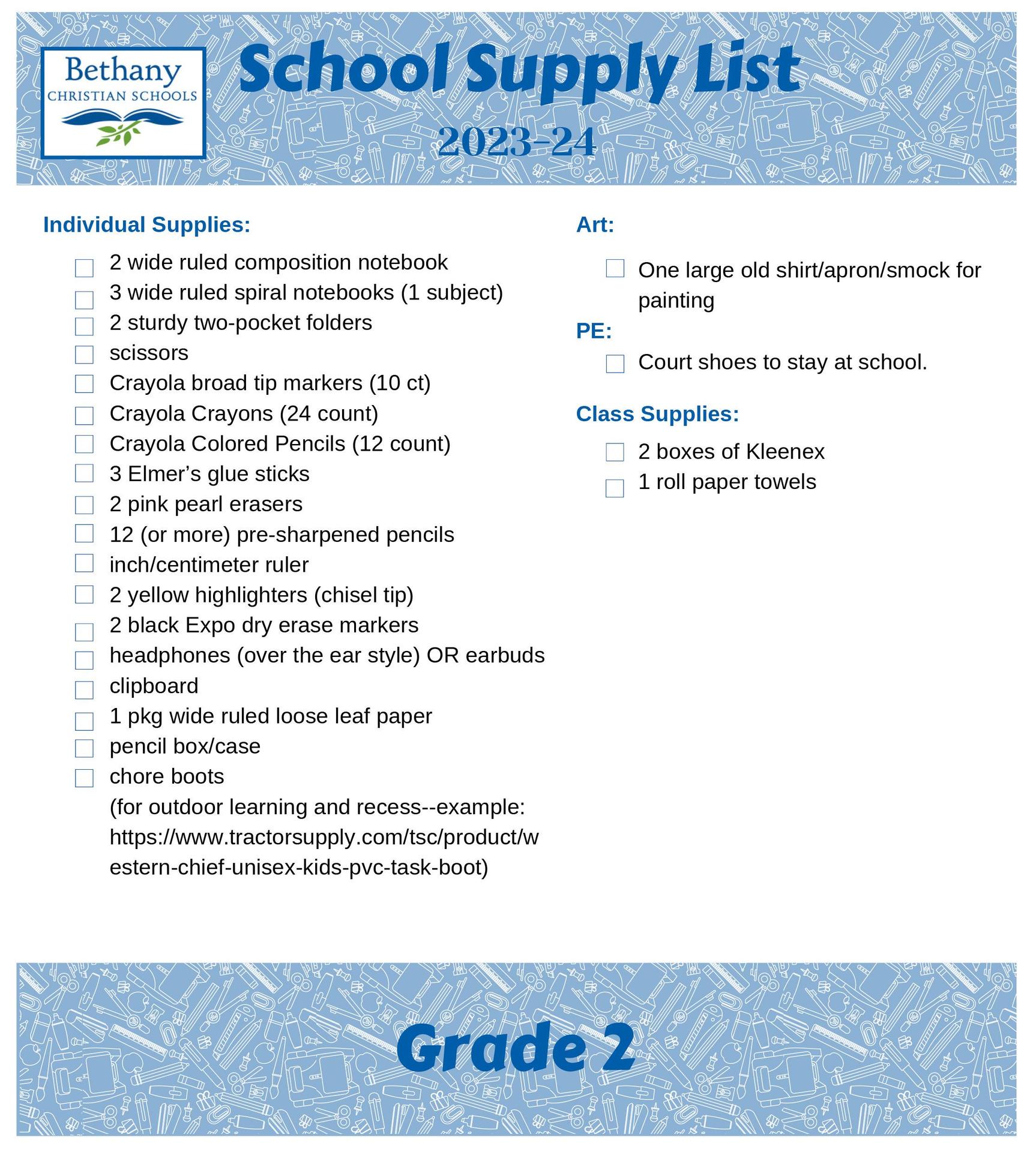 Back-to-School Supply List