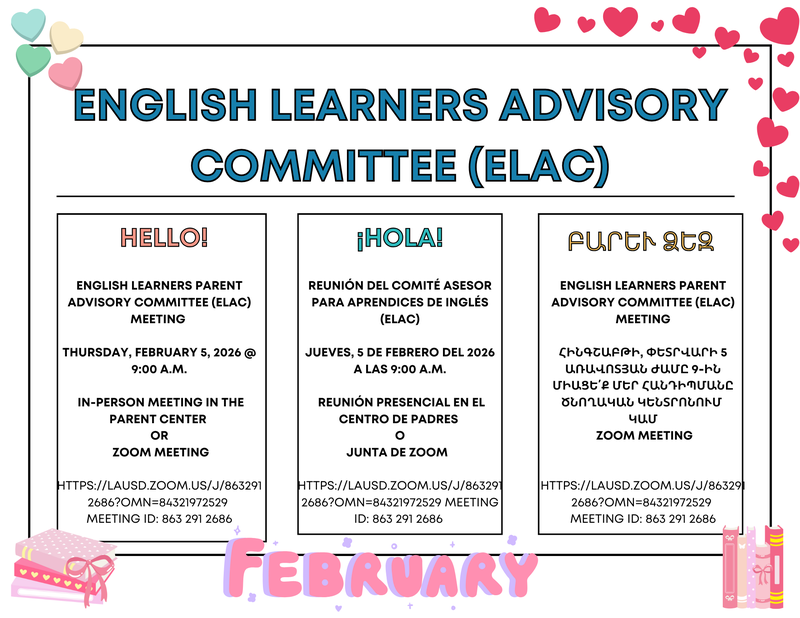 ELAC Meeting - Thursday, Feb. 5, 2026, 9:00 AM Hybrid Meeting Featured Photo