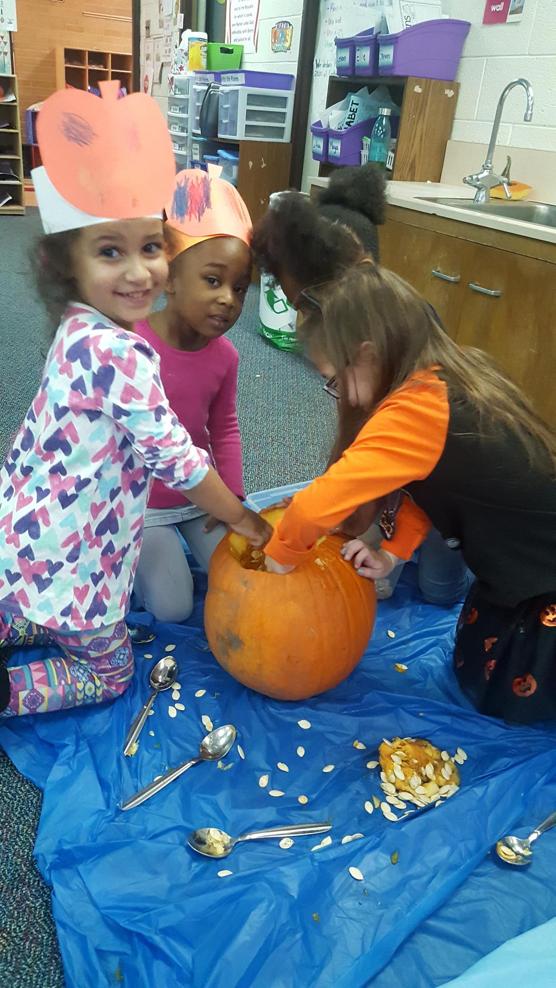 children with pumpkin