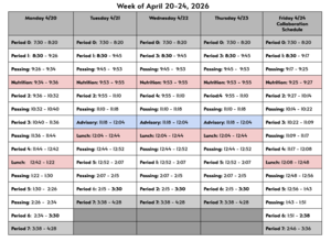 Weekly Schedule for Apr. 20-24
