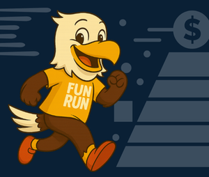 Illustration of eagle wearing yellow fun run shirt