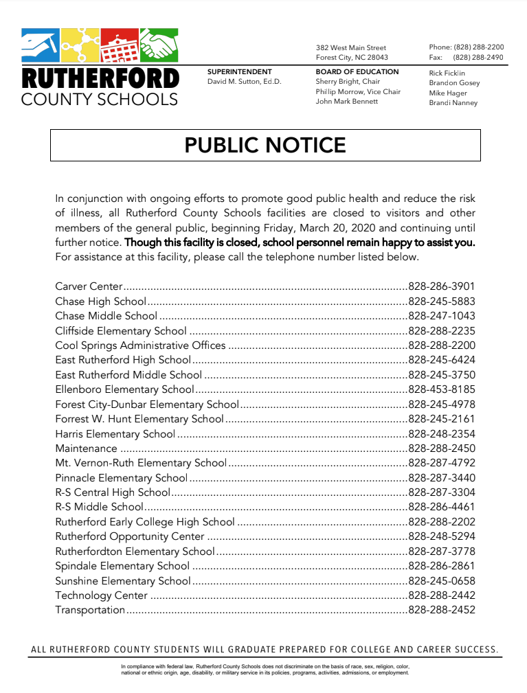 RCS Public Notice Rutherfordton Elementary School