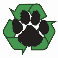 recycle symbol with a panther paw print over it