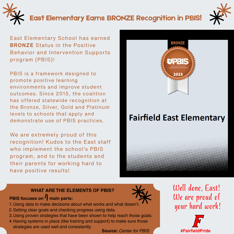 East Elementary's announcement about its Bronze-level status recognition for its work in PBIS.