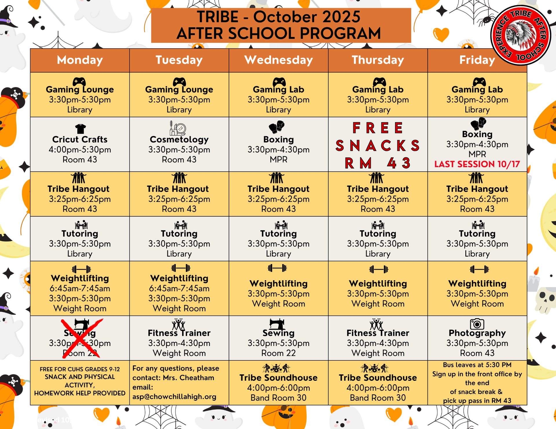 October 2026 Activities Schedule