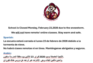 No School on Monday 2/23/26 notice.