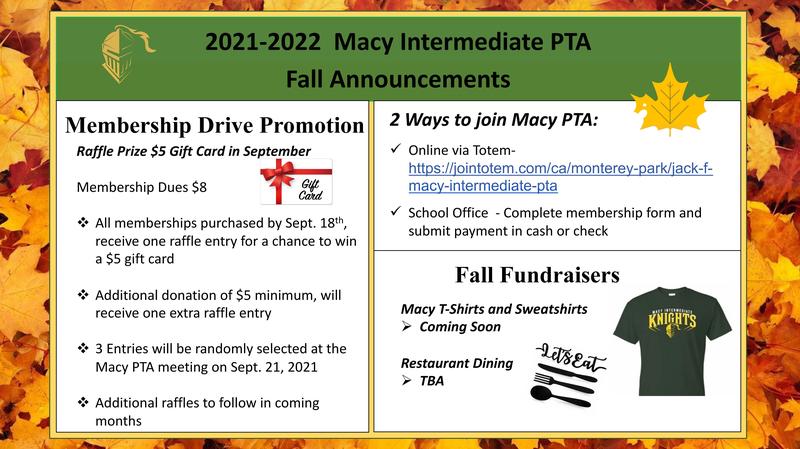 PTA Fall Announcements