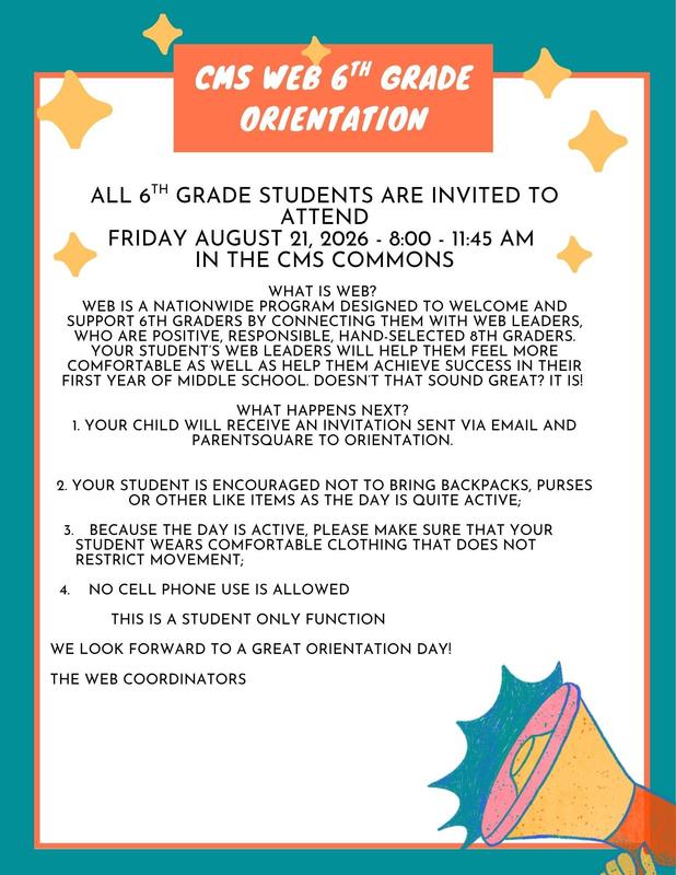 6th Grade WEB orientation  Friday Aug 21st 8-11:45am Featured Photo