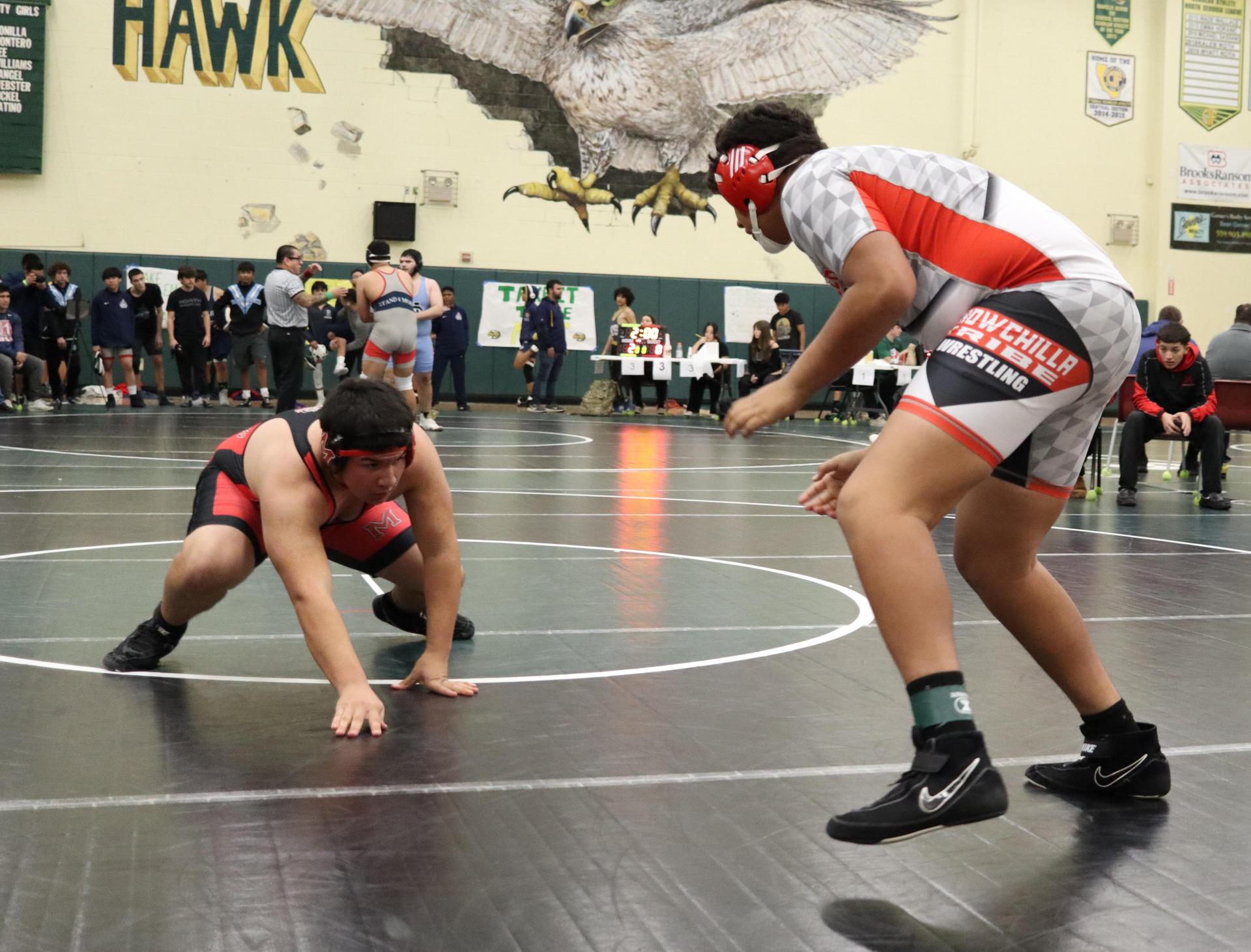 wrestlers in action at the Hawks invitational