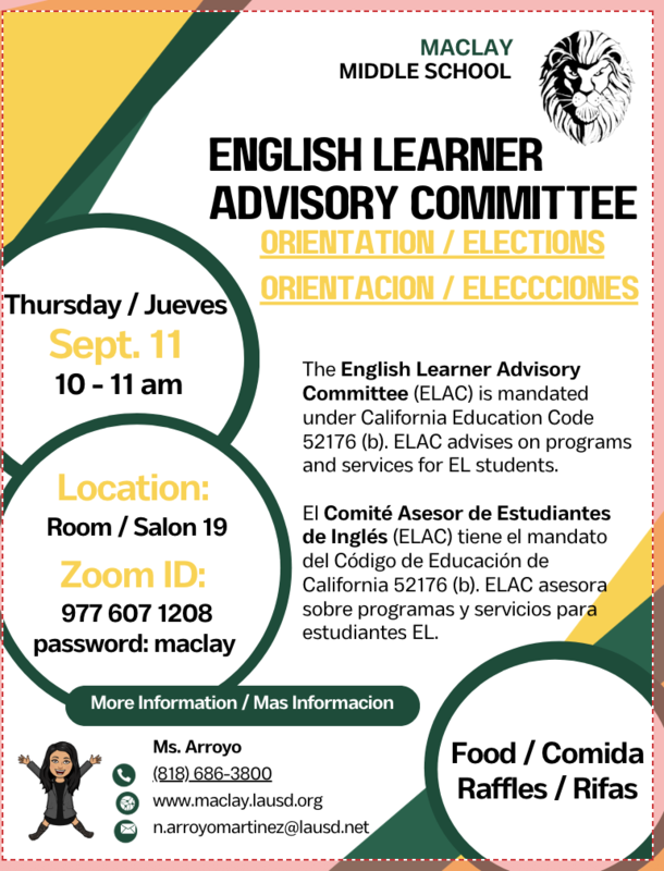 ELAC Parent Orientation and Election flier