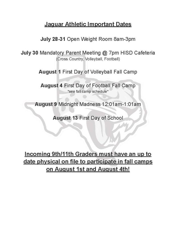 Athletic Important Dates